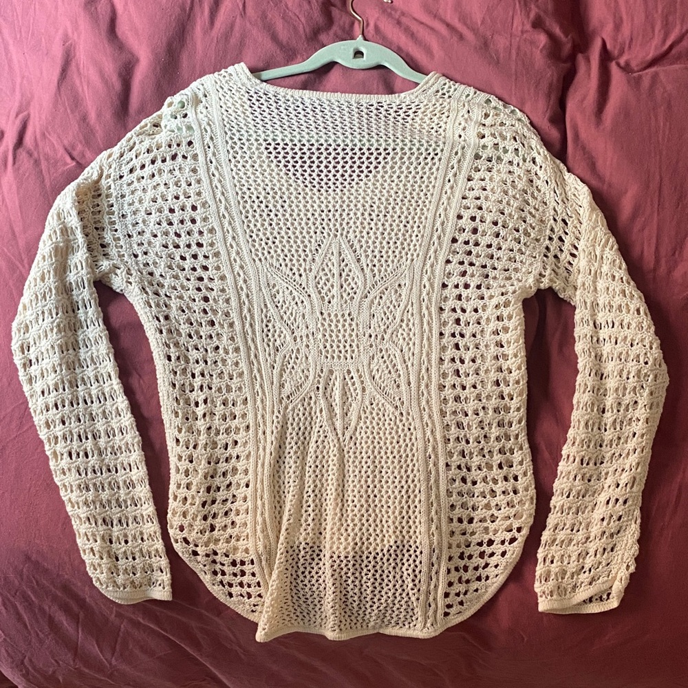 eight eight eight Cream Open-Knit V-Neck Sweater - Picture 4 of 4